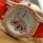 Cute Butterfly Round Dial Crystal Orange Band Quartz WristWatch Lady Q1175