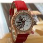 Butterfly Round Dial Crystal Red Band Quartz WristWatch Lady Women Gifts Q1174