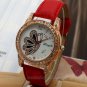 Butterfly Round Dial Crystal Red Band Quartz WristWatch Lady Women Gifts Q1174