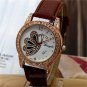 Charm Butterfly Round Dial Crystal Brown Band Quartz WristWatch Lady Women Q1173