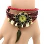 Elegant Wing Bracelet Weave Wrap Around Leather Women Girls Quartz Wrist Watch A
