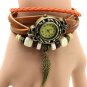 Elegant Wing Bracelet Weave Wrap Around Leather Women Girls Quartz Wrist Watch A