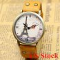 Retro Effiel Tower Round Faux Leather Wrist Watch Women Men Quartz USA Q3431