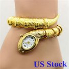 Golden Snake Steel Bracelet Bangle Women Lady Quartz Wrist Watch Gift USA B6695