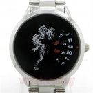 New Silver Quartz Wrist Watch Dragon Turntable Dial Mens Boys Hours Gift Q0843