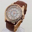 Fashion Crystal Lady Leather Band Quartz WristWatch Women Gift Brown 86 CQ1133