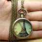 Antique Bronze Eiffel Necklace Pendant Chain Quartz Pocket Watch Lady Gifts P124