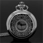 Retro Hollow Silver Tone Black Number Quartz Pocket Watch Necklace Pendant P226