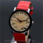 Simple Round Dial Red Leather Band Quartz Wrist Watch Lady Girl Xmas Gifts Q2644