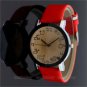 Simple Round Dial Red Leather Band Quartz Wrist Watch Lady Girl Xmas Gifts Q2644