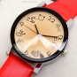 Simple Round Dial Red Leather Band Quartz Wrist Watch Lady Girl Xmas Gifts Q2644