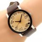 Simple Round Dial Dark Brown Leather Band Quartz Wrist Watch Lady Girl Q2643