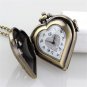 Bronze Heart-shaped Quartz Pocket Watch Necklace Pendant Chain Men Women'sP271