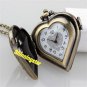 Bronze Heart-shaped Quartz Pocket Watch Necklace Pendant Chain Men Women'sP271