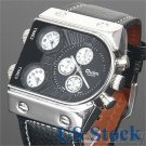 OULM Military Army Sport Quartz Wrist Watch Leather Sports Men Black USA Q0701