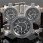 OULM Military Cool Three Time Zones Movements Watch Leather Men Black USA Q0731