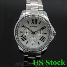 Fashion Silver Crystal Decorate Steel Quartz Wrist Watch Lady Men Women USAQ0866