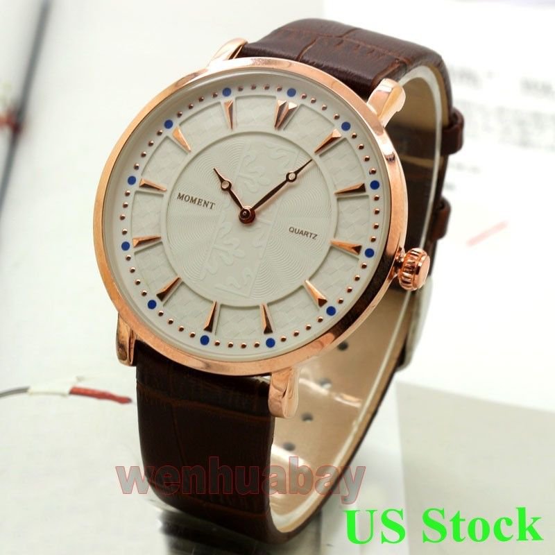 Charm White Round Couple Analog Crystal Leather Quartz Wrist Watch USA Q2253