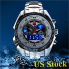 Waterproof Silver Quartz And  LED Combine Stainless Steel Band Men USA L8906