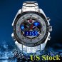Waterproof Silver Quartz And LED Combine Stainless Steel Band Men USA L8906