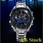Waterproof Silver Quartz And  LED Combine Stainless Steel Business Men USA L8905