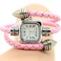 Pink Weave WRAP Around Leather Bracelet Women Quartz Wrist Watch USA B2605