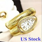 Fashion Golden Snake Steel Bracelet Bangle Women Quartz Wrist Watch USA B6901