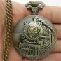 Retro Bronze Steam Train Watch Necklace Pendant Chain Hour Women Men Gift 86P107