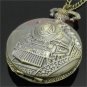 Retro Bronze Steam Train Watch Necklace Pendant Chain Hour Women Men Gift 86P107
