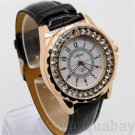 Fashion Round Dial Crystal Girl Lady Leather Quartz WristWatch Women  Xmas Gift