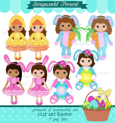 Happy Easter girls digital clip art Buy2 GET1 FREE