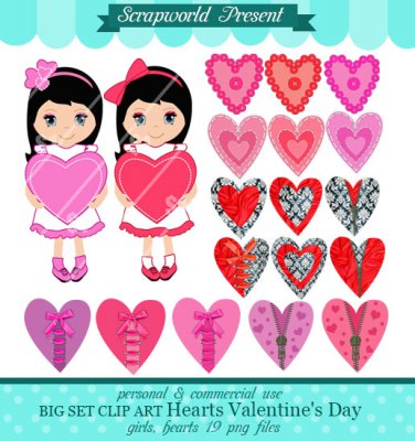 Hearts valentines day digital clip art big set 18png Buy2 GET 1 FREE