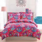 Peace Sign Pink Twin Comforter with Sham