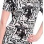 Black and White Stylish Back Print Tunic Blouse Shirt Fringed Large