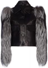 Ladies Soft Lamb Nappa Leather Fox Fur Sleeves Jacket-XSmall