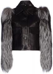 Ladies Soft Lamb Nappa Leather Fox Fur Sleeves Jacket- Small