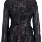 Ladies Washed 100% Soft Lamb Leather Four Pocket Belted Jacket- X-Small