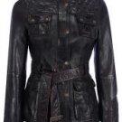 Ladies Washed 100% Soft Lamb Leather Four Pocket Belted Jacket- Large
