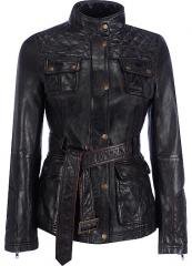 Ladies Washed 100% Soft Lamb Leather Four Pocket Belted Jacket- Large