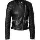 Ladies Soft Lamb Nappa Quilted Sleeves Leather Jacket- X-Large
