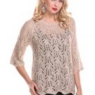 Round Neck, 3/4 Sleeves Crochet Top beige, Large