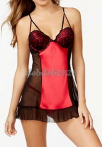 LINEA DONATELLA SATIN PANEL MESH BABYDOLL & THONG SMALL