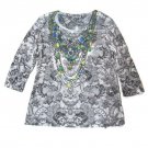 JM Collection Screened Lace Illusion Top with Colored Studs LARGE JM Collection Screened Lace Illusion Top with Colored Studs LARGE