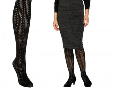 LOGO by Lori Goldstein Pointelle Knit Tights SIZE D