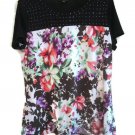 Notations Floral/Solid Knit Top w/Small Stud Trim LARGE