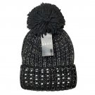 DKNY Flat Stud Metallic Rib Knit Pom Pom Beanie (444)