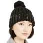 DKNY Flat Stud Metallic Rib Knit Pom Pom Beanie (444)
