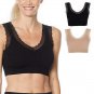 Rhonda Shear 2pk Forever Stretch Ahh Ribbed Knit Bra w/Lace Trim MEDIUM