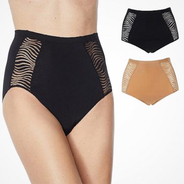 Rhonda Shear 2-pack Seamless Brief Panty with Lace Inset LARGE