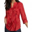 New Directions 3/4 Sleeve Dew Dot Henley Top MEDIUM
